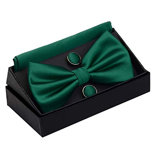 Image of GUSLESON Men's 3-pc Solid Color Bow Tie Gift Set - Double‑Fold Pre-Tied Bow Tie, Pocket Square, Cufflinks - Wedding Formal Party