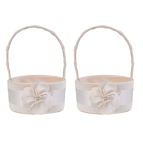 harayaa Set of 2 Pieces Elegant Champagne Satin with Floral Flower Girls Basket