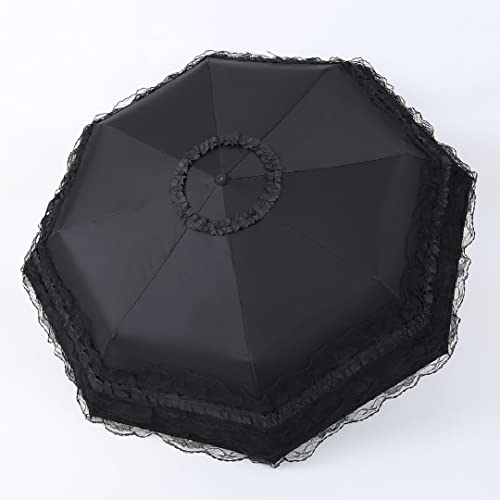 Zmgmsmh New Unique Auto Close/Open Folding Umbrella Travel Umbrella Folding Uv Resistance Princess Lace Parasol Umbrella Sun Umbrella For Women Girls Sunshades With Lace Decoration(Black-Automatic) #TOP1