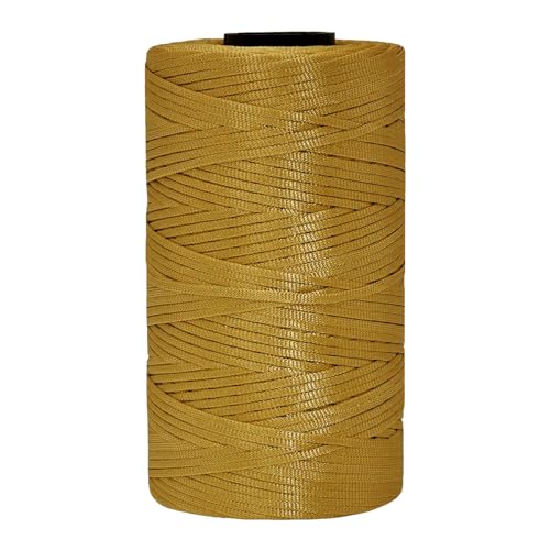 Tsuisho 3mm x 218 Yards Flat Polyester Ribbon Yarn for Knitting and Crochet, Polypropylene Macrame Cord for Sun Hats, Bags, Purses, Shoes, Mat, DIY Crafts, Decorative Projects-Bright Brown