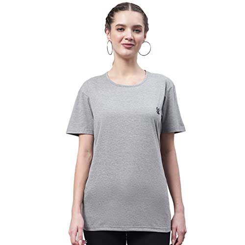 Image of Mack Jonney Women Round Neck Cotton Solid Regular Fit T-Shirt-T Anthraa 001-P