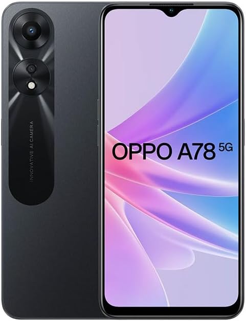 OPPO A78 Smartphone, Dimensity 700, 5G, 6.56” LCD, HD+ 90Hz, Main camera 50MP + Portrait 2MP with rear camera, 8MP front camera, 4GB+128GB, 5000mAh 33W SUPERVOOCTM, Android 13, Glowing Black