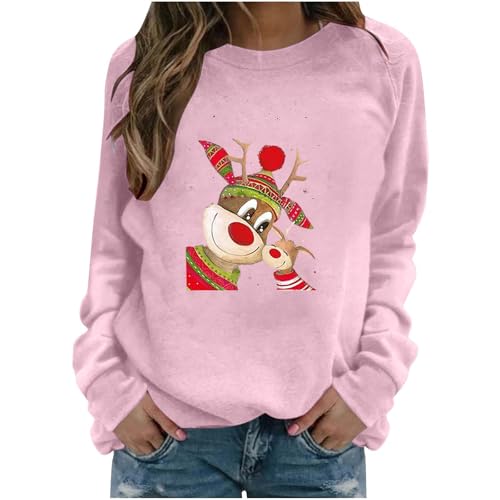 Generisch Weihnachts Langarmshirt Damen Weihnachtspullover Lustige Sweatshirt Weihnachtsoutfit Christmas Weihnachtsshirt Pyjama Xmas Weihnachten Bluse...
