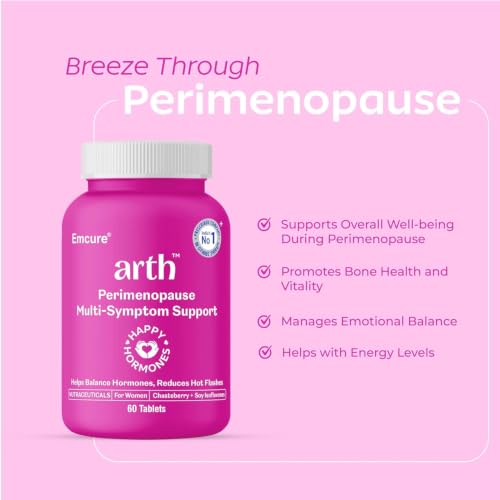 Image of Arth Perimenopause Support | Pack of 2 | Menopause Supplement for Women to Help with Hot Flashes, Mood Swings, Night Sweats & Hormonal Balance with Ashwagandha, Chasteberry & Soy Isoflavones | 120 Veg Tablets