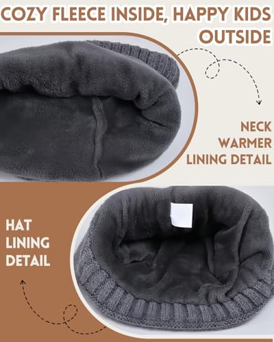 Image of Kids Winter Beanie Hat Scarf Gloves Set 4-10Y, Knit Hat With Earmuffs Neck Gaiter Fleece Lined Touchscreen Gloves Boys Girls