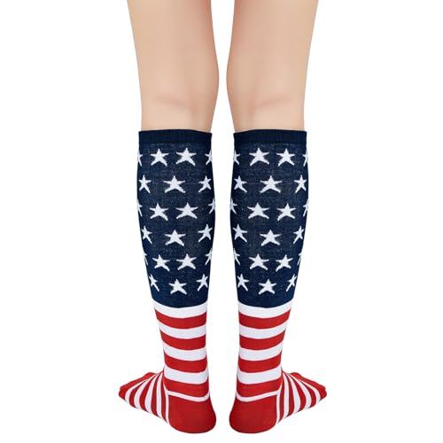 Image of Century Star 2-Pack Long Knee High Socks for Women-Mixed Striped Tube Socks Causal Stockings