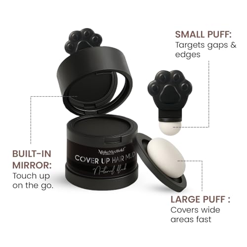 Image of MakeMeeBold Cover Up Hair Powder Mud | Instant Hair Black Touch Up | Hair Powder for Women | Natural Black - Covers Grey Roots & Bald Spots Instantly | Dual Puff Applicator | 4g
