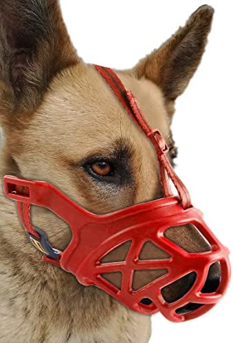 Dog Muzzle, Breathable Basket Muzzles for Small, Medium, Large and X-Large Dogs, Stop Biting, Barking and Chewing, Best for Aggressive Dogs (Large, Red)