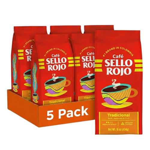Image of Sello Rojo Tradicional Medium Roast Ground Coffee, 16 oz (Pack of 5) | Colombian Coffee