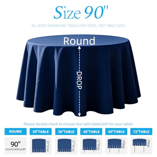 WIGENIUS 2 Pack Blue Table Cloth Round Tablecloths 90 Inch,Polyester Table Cloth for 5 Foot Round Tables,Wrinkle Resistant Washable Fabric Table Covers for Party,Wedding Banquet by WIGENIUS - Used condition - Image 3