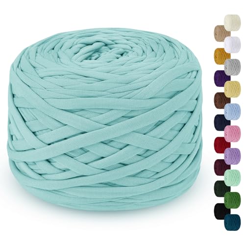 LEREATI 285g T-Shirt Garn zum Häkeln für Körbe, Bändchengarn, Polyester Rope, Textilgarn für Häkelkorb, Taschen, Teppiche, Wandbehang, Makramee (Hellblau)