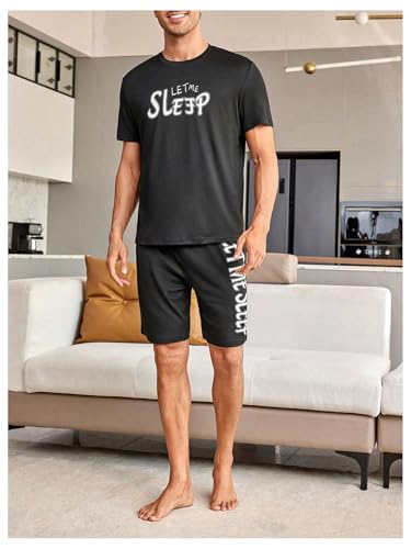Image of Verdusa Men's Pajamas Set 2 Piece Pjs Sets Short Sleeve Letter Print Tee and Short Lounge Set