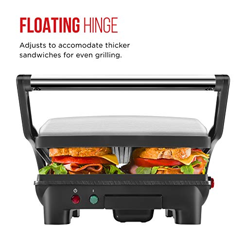 Chefman Panini Press Grill And Gourmet Sandwich Maker Non-Stick Coated Plates, Opens 180 Degrees To Fit Any Type Or Size Of Food, Stainless Steel Surface And Removable Drip Tray, 4 Slice, Black #TOP2