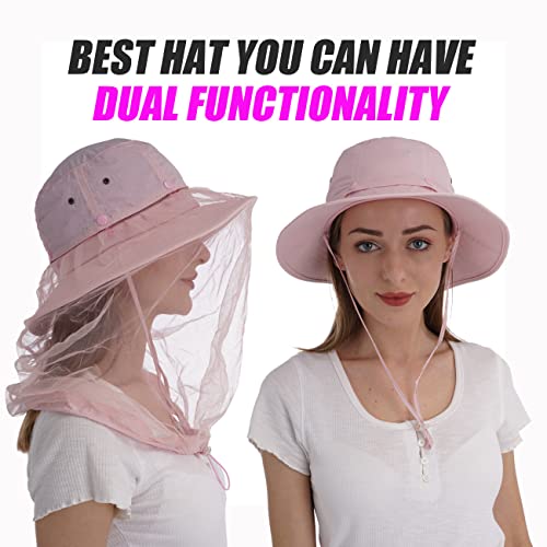 Image of USHAKE Head Net Hat, Safari Hat Sun Hat Bucket Hat with Hidden Net Mesh