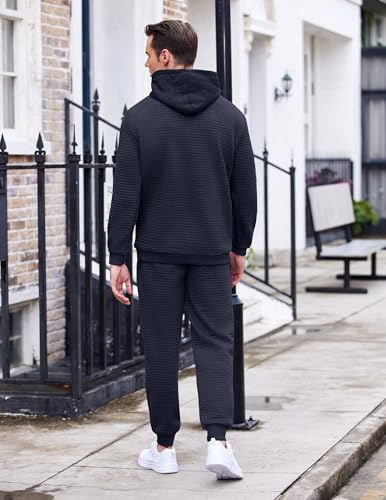 COOFANDY Men's Tracksuit 2 Piece Hoodie Sweatsuit Sets Casual Athletic Jogging Suits Waffle Plaid Jacquard Outfits3