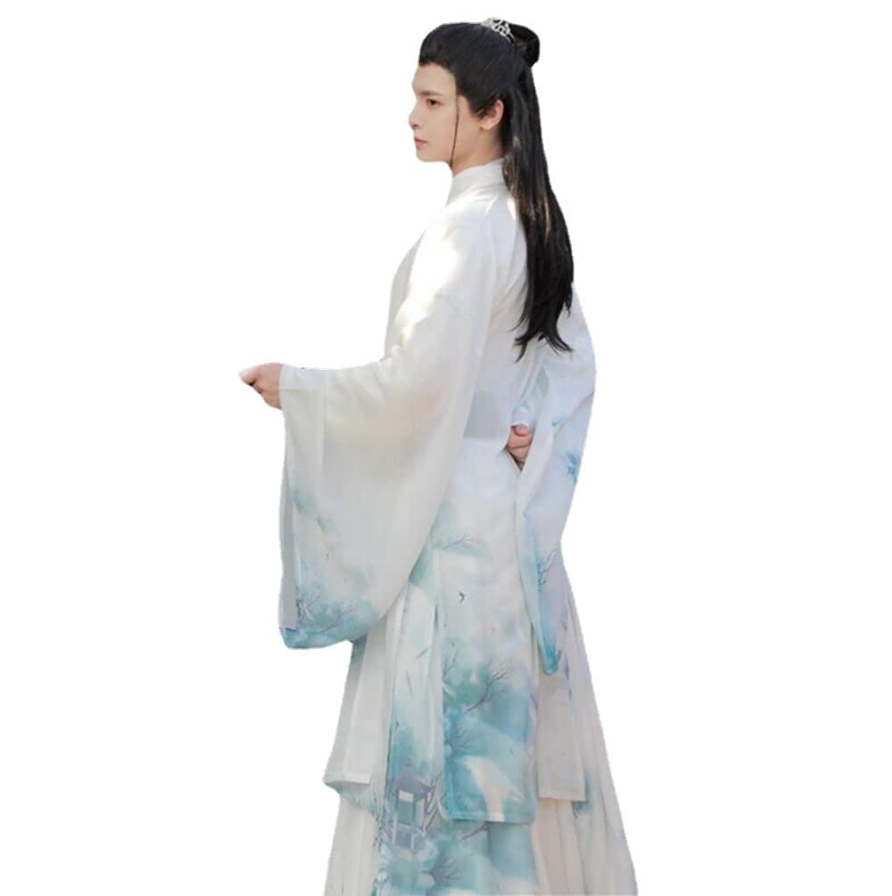 Chiński strój hanfu, Suknia Hanfu starożytny chiński haft Hanfu męski przebranie na karnawał szary(Blue,Small)