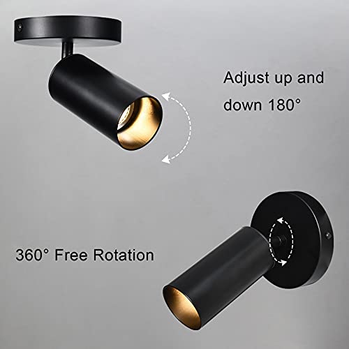 Zicbol Black Ceiling Light, Gu10 Modern Ceiling Spotlight Angle Adjustment Downlight 2 Lights Wall Mount Lights For Living Room, Gallery, Cabinet, Hallway, Bedroom, Showrooms, Kitchen #TOP4