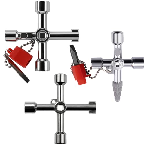 JazRvr Juego de 3 llaves de armario de conmutación, universales de 4 vías, multifuncionales, para caja eléctrica, medidor de agua, gas, armario, ascensor, radiador