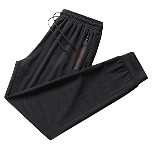 Pantalon de sport d'été respirant Roquorl grande taille noir en soie glacée