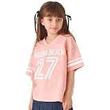 [ever closet] Tシャツ キッズ 子供 女の子 男の子 半袖 綿100％ [ サーモンピンク 90 ] Vネック スポーティー プリント トップス 春服 夏服 通園 通学 普段着 子供服 キッズ服 エバークローゼット