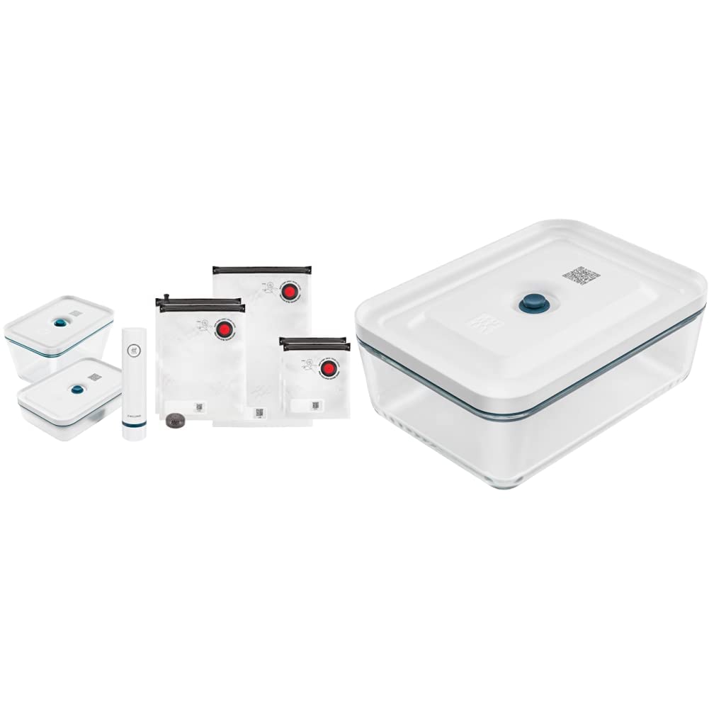 ZWILLING Kit de démarrage de Mise sous Vide Fresh & Save, en Verre, 8 unités, La Mer & Fresh & Save Boîte de Conservation sous Vide au réfrigérateur, en Verre, La Mer