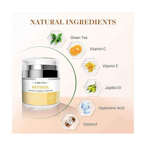 Emieline Retinol Cream for Face, Face Moisturizer with Hyaluronic Acid and Collagen, Day and Night Cream, Anti Aging Cream for Face & Neck, Hydrating, Firming, Reduces Wrinkles, Fine Lines Face Cream