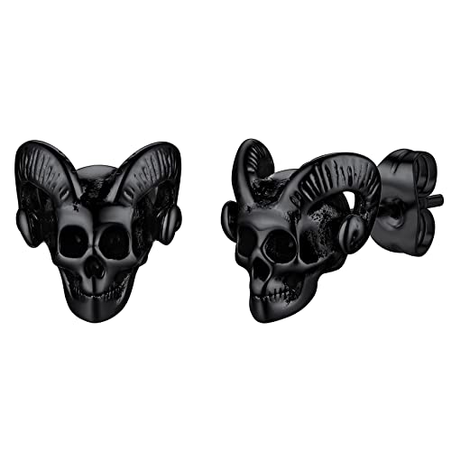 FaithHeart Black Satan Stud Earrings for Men Baphomet/Skull/Leviathan/Lucifer Earrings Stainless Steel Lightweight Earrings Gothic Punk Satanic Jewelry