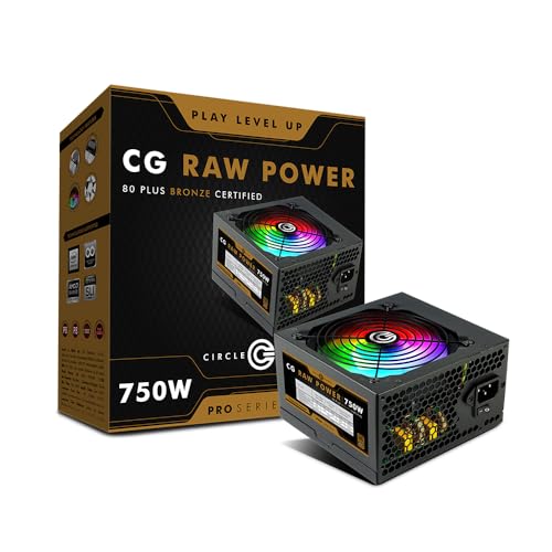 Image of Circle CG RAW Power 750 WATTS Gaming Power Supply /PSU - Non-Modular | 80 Plus Bronze Certified | 120mm RGB Fan | Active PFC | Flat Black Cables | 750 Watt - Black