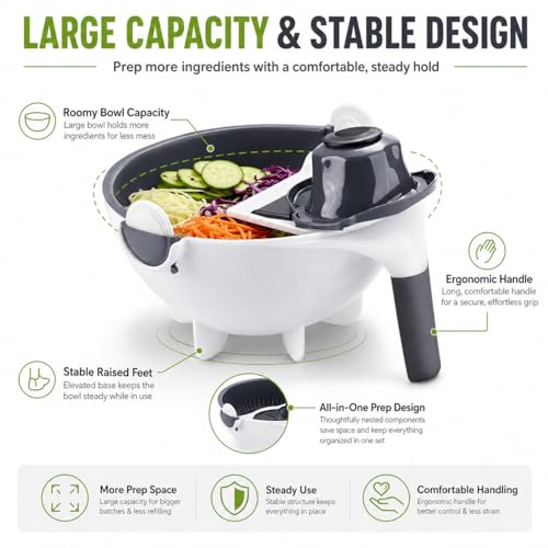 Cortador Vegetales 9 en 1 con Cesta Drenaje Portátil miniatura 6
