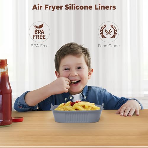 Image of Diboniur Air Fryer Accessories Silicone Mould 5-8 L, 2 x 21 cm Flat Silicone Air Fryer, Basket Mould for Hot Air Fryer, Silicone Liners for Air Fryer, Microwave, Oven (Grey and Black)