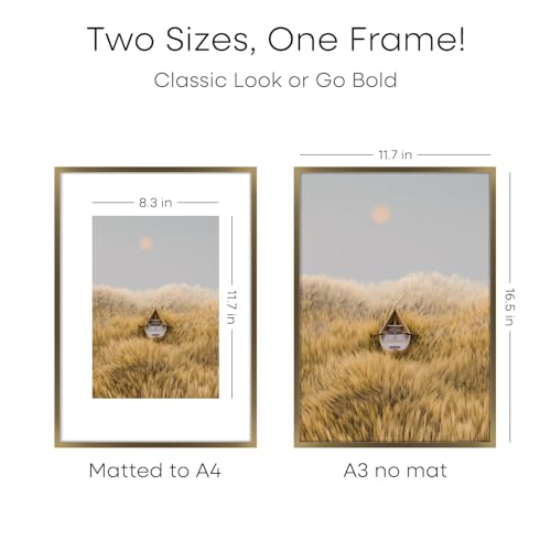 Image of Homeforia A3 Bronze Picture Frame, High-End Metal, A4 Mat, Glass | High End Aluminum, Tempered Glass, Acid-Free A4 Removable Mat, A3 Edge-to-Edge Display, Wall Kit, Set Of 1