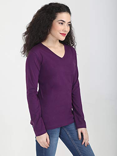 Image of FLEXIMAA Women's Cotton Plain V Neck Full Sleeve T-Shirt