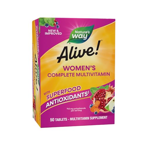 Nature's Way Alive! Daily Complete Multivitamin for Women, Supports Energy Metabolism, Hair, Skin & Nails*, B-Vitamins, Superfood Antioxidants, 50 Tablets (Packaging May Vary)