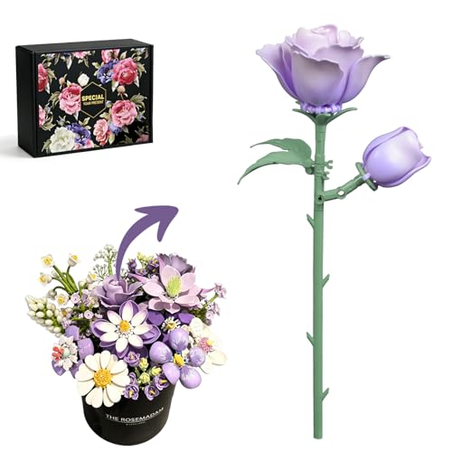 Eustoma Flower Building Block Bouquet,Compatible with Lego Flower with Unique one-stem Two-Flower Structure,Ideal for Tabletop Display and DIY Home Decoration (48PCS) by SharpCreation - Used condition - Image 2