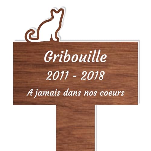 Piquet Plaque Funéraire Commémoratif Personnalisé - Bois - Inter funéraire pour Chat, Chien - Souvenir pour Animaux - Piquet Plaque Funéraire Animaux - Textes Personnalisables (Chat Blanc)