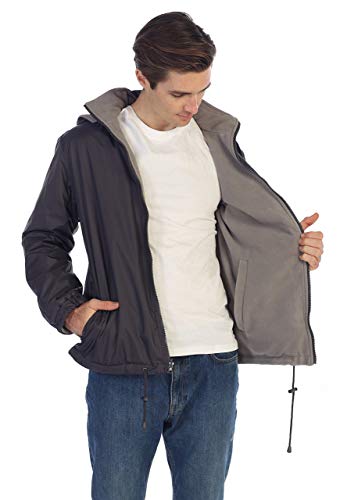 Gioberti Men's Reversible Rain Jacket with Polar Fleece Lining, Charcoal/Gray, S