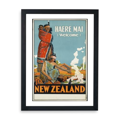 Poster New Zealand encadré Spiffing Prints affiche voyage Haere Mai