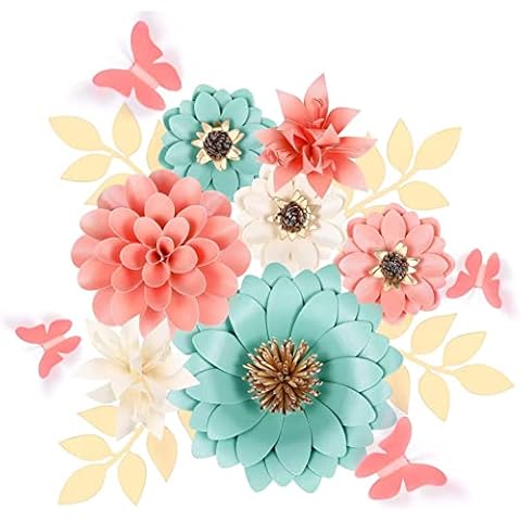 Fonder Mols 3D Handcrafted Paper Flower Decorations for Wall (Set of 16, Mint Peach Ivory), Monogram Sign Decorations, Girl Baby Shower Flowers, Nursery Flowers Decor, Wedding Centerpiece Cover