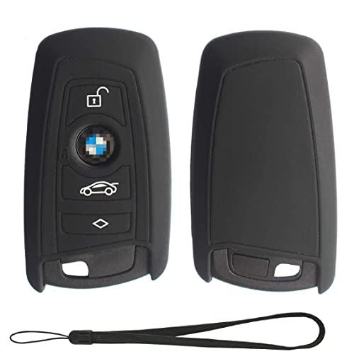Velsman Compatible With Bmw Trapezoid Style Key Fob - 3 Buttons Silicone Case Cover Protector Holder And Wrist Strap (Black) #TOP17