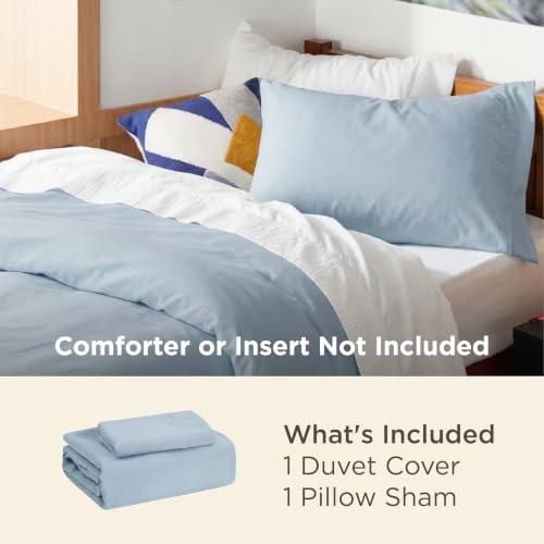 Image of Bedsure Prewashed Twin Duvet Cover, Cotton-Like Bedding Set, Light Blue
