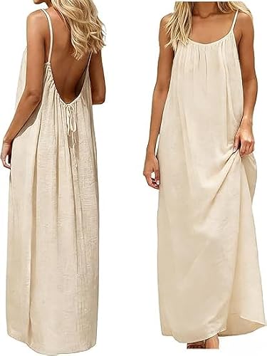 Rartlytir Backless Cami Dress,22 Colors House Dress Backless Dress, Cami Lounge Dress House Dress Open Back Dress for Casual - Small - 09#beige