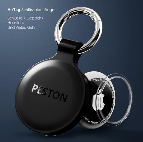 PESTON Hülle für Apple AirTag Schlüsselanhänger - IP67 wasserdichte Hülle mit 360° stoßfestem Rundumpanzer - Airtag Anhänger für Schlüssel, Koffer, Hundehalsband & Kinder