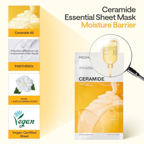 Image of MEDIHEAL Ceramide Essential Mask Moisture Barrier (1 Sheet) Korean Hydrating Sheet Mask with 90% Pure Ceramide Liposome Technology for Deep Moisture, Skin Barrier Repair, Dry Skin Care, Soothing K-Beauty Facial Mask
