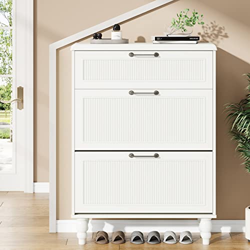 Tribesigns Shoe Cabinet With Flip Drawers: White Shoe Organizer Cabinet With 3 Drawers, Slim Freestanding Shoe Storage, Wood Shoe Rack For Entryway, Living Room, Closet, White #TOP2