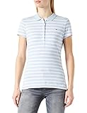 Tommy Hilfiger Damen Kurzärmliges Poloshirt mit Streifen Polohemd, Breton STP/Breezy Blue White, XS