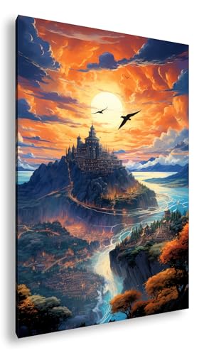 Impression d'art XXL coucher de soleil pour cadre en bois toile murale deyoli 90x60cm