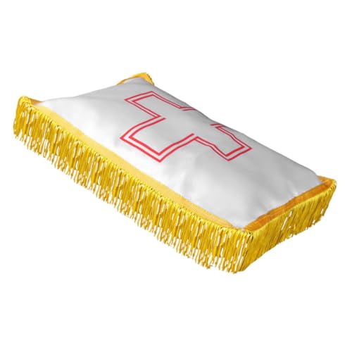 BAZEITFLOW Housse de Couverture pour Urne Funéraire Soie avec Croix Imprimée Tissu Blanc pour Décor Funéraire et Protection Cendres