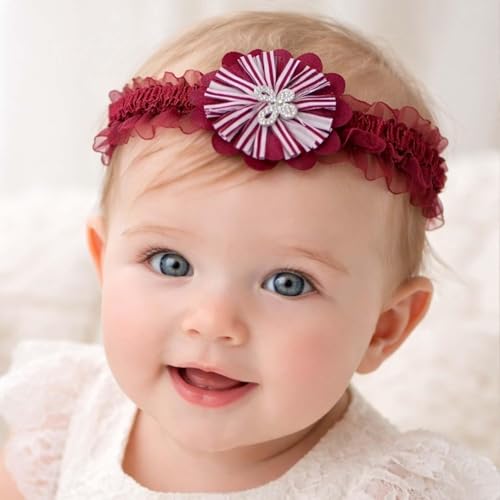 Image of Alvero Designer Floral Baby Girl Bow Headband, Soft Stretchable Satin Hairband, Elegant Lace & Satin Ribbon Hair Accessory for Newborns and Toddlers (Pack of 3 Pc) (Pastel Blue, Champagne Gold, Blush Peach)