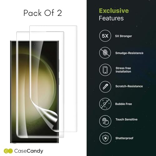Image of Casecandy Silicone - (Pack 2 Screen Protector for Samsung S23 Ultra /Samsung S22 Ultra (6.8-inch) | Transparent Screen Guard For Galaxy S23 Ultra /S22 Ultra - Fingerprint Support /S PEN Compatible /HD