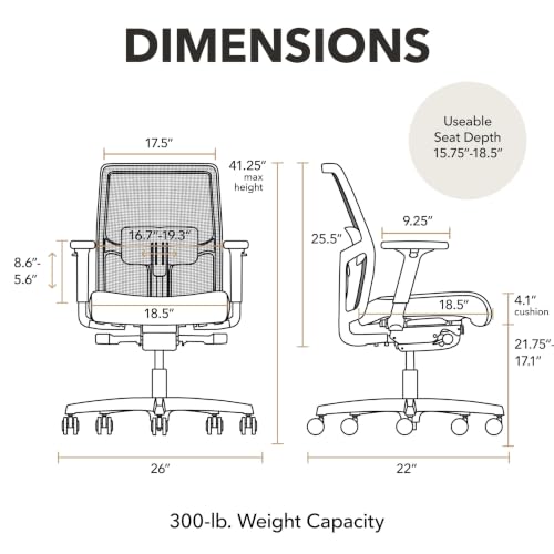 Image of HON Ignition 2.0 Mesh Ergonomic Office Chair, Synchro-Tilt Control with Seat Slider, Home Office Desk Chairs, Adjustable Arms and Lumbar Support, Charcoal Mesh Back, Ash Seat Fabric, Titanium Frame